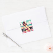 Retro Summer Girl Vierkante Sticker (Envelop)