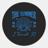 Retro Summer I Turn 30 Seashell Coastal Beach Summ Ronde Sticker (Voorkant)