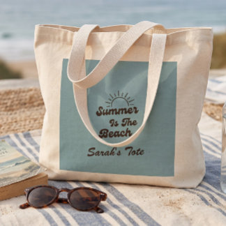 Retro Summer is de Beach Custom Naam Boodschappent Grote Tote Bag