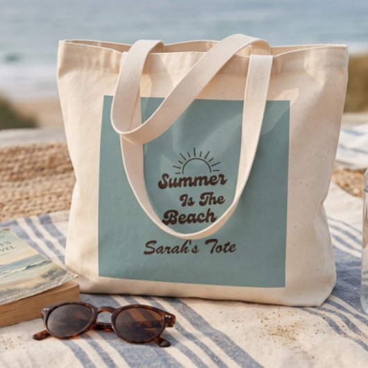 Retro Summer is de Beach Custom Naam Boodschappent Grote Tote Bag