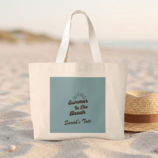 Retro Summer is de Beach Custom Naam Boodschappent Grote Tote Bag