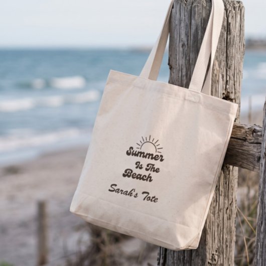 Retro Summer is de Beach Custom Naam Boodschappent Grote Tote Bag