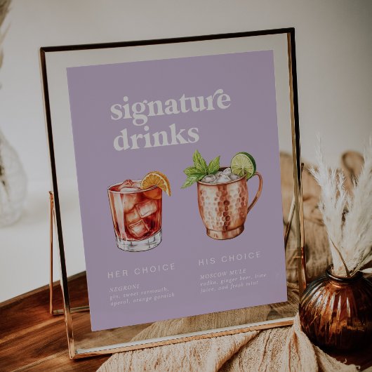Retro Summer Lavender Signature Drinken Sign Poster