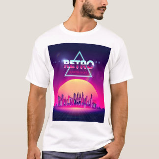 "Retro Summer Night - Neon Cityscape with Vintage T-shirt