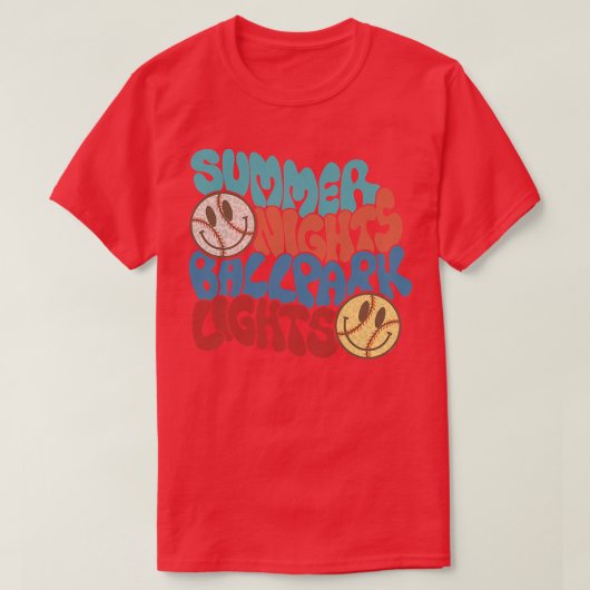 Retro Summer Nights And Ballpark Lights Baseball S T-shirt (Design voorkant)