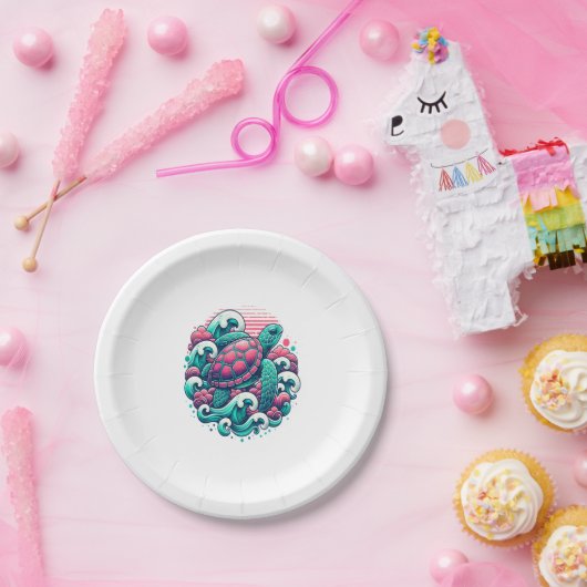 Retro Summer Ocean Wave Turtle Papieren Bordje (Feest)