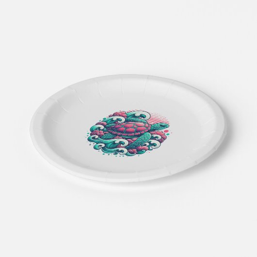 Retro Summer Ocean Wave Turtle Papieren Bordje (Gekanteld)