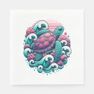 Retro Summer Ocean Wave Turtle Servet