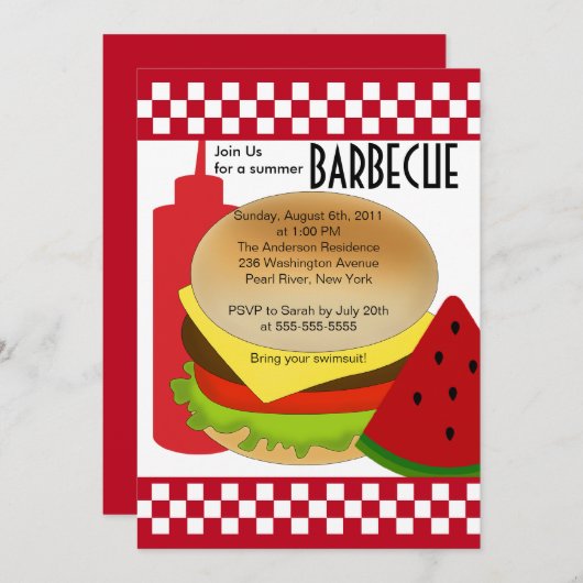 Retro Summer Party Barbecue Uitnodiging BBQ (Voorkant / Achterkant)