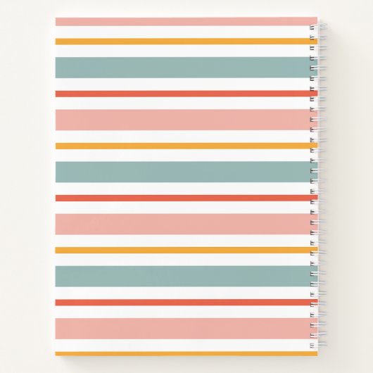 Retro Summer Pastel Striped Pink Mint And Mustard  Notitieboek (Achterkant)