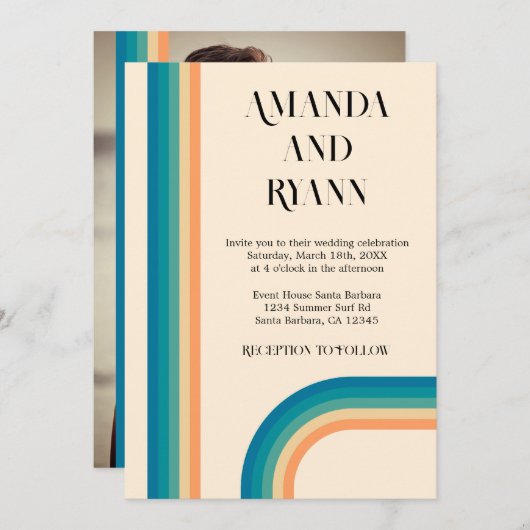 Retro Summer Photo QR Code Weddenschap Kaart (Voorkant / Achterkant)