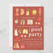 Retro Summer | Pool Party Invitation Kaart (Voorkant)