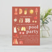 Retro Summer | Pool Party Invitation Kaart (Staand voorkant)