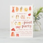 Retro Summer | Pool Party Invitation Kaart (Staand voorkant)