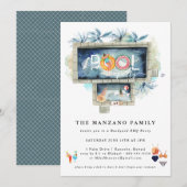 Retro Summer | Pool Party Invitation Kaart (Voorkant / Achterkant)