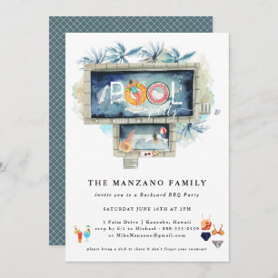 Retro Summer   Pool Party Invitation Kaart