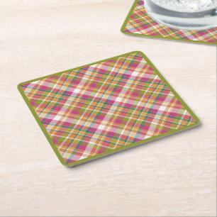 Retro  Summer Pset Tartan Squares Patroon Kartonnen Onderzetters