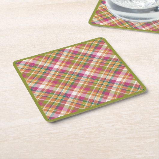 Retro  Summer Pset Tartan Squares Patroon Kartonnen Onderzetters (Schuin)