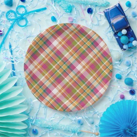 Retro  Summer Pset Tartan Squares Patroon Papieren Bordje (Feest)
