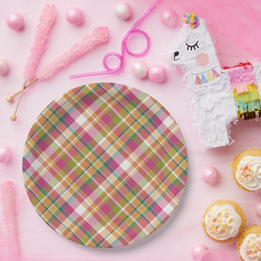 Retro  Summer Pset Tartan Squares Patroon Papieren Bordje (Feest)