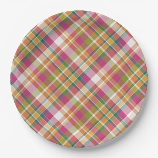Retro  Summer Pset Tartan Squares Patroon Papieren Bordje (Voorkant)