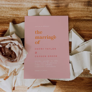 Retro Summer   Roze en Oranje  huwelijk Kaart