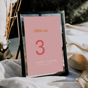 Retro Summer Roze Sinaasappel Trouwtafel Nummers Kaart