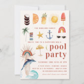 Retro Summer Surf | Pool Party Invitation Kaart (Voorkant)