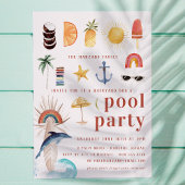 Retro Summer Surf | Pool Party Invitation Kaart