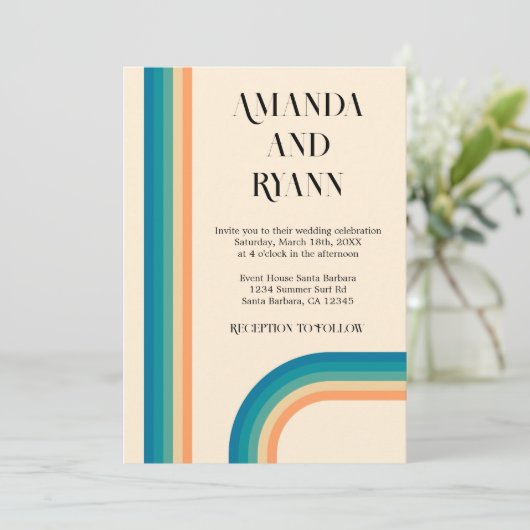 Retro Summer  Unique Photo Wedding Kaart (Staand voorkant)