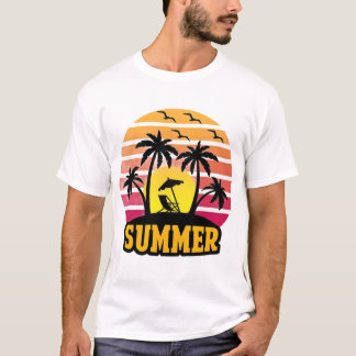 Retro Summer Vibes T-shirt - Palmboom Zonsondergan