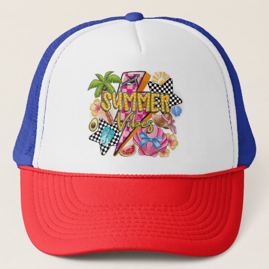 Retro Summer Vibes Trucker Hat – Kleurrijke jaren  Trucker Pet (Voorkant)