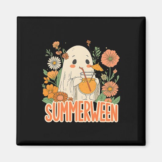 Retro Summerween Ghost Boho Floral Summer Hallowee Magneet (Voorkant)