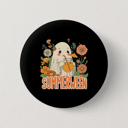 Retro Summerween Ghost Boho Floral Summer Hallowee Ronde Button 5,7 Cm (Voorkant)