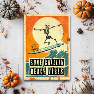 Retro Summerween Surfende Skelet Spoken Briefkaart