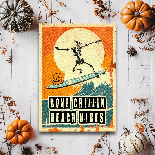 Retro Summerween Surfende Skelet Spoken Briefkaart