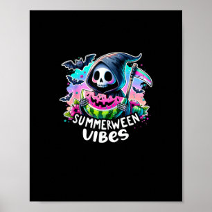 Retro Summerween Vibe Watermelon Ghost Summer Skel Poster