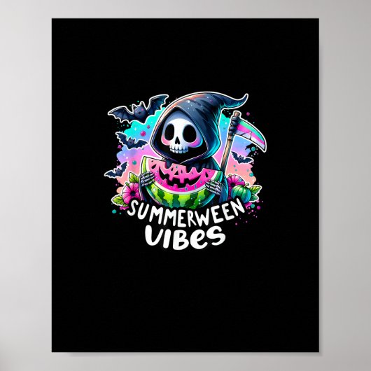 Retro Summerween Vibe Watermelon Ghost Summer Skel Poster (Voorkant)