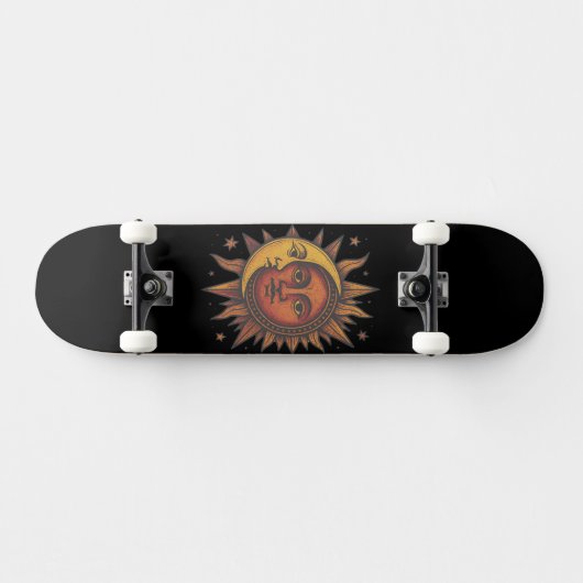 Retro Sun and Moon Unisex Persoonlijk Skateboard (Horizontaal)