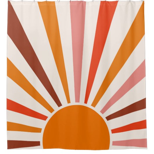 Retro Sun Burst Sunset Oranje Yellow Red Douchegordijn (Voorkant)