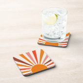 Retro Sun Burst Sunset Oranje Yellow Red Pink Bier Onderzetter (Rechterzijde)