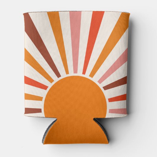 Retro Sun Burst Sunset Oranje Yellow Red Pink Blikjeskoeler (Voorkant)