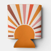 Retro Sun Burst Sunset Oranje Yellow Red Pink Blikjeskoeler (Achterkant)
