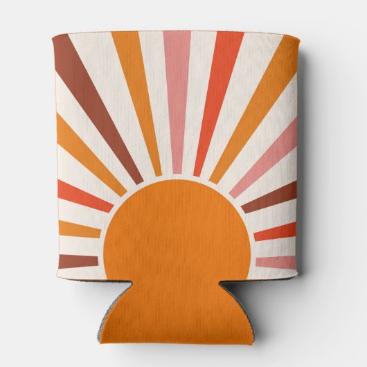 Retro Sun Burst Sunset Oranje Yellow Red Pink Blikjeskoeler (Achterkant)