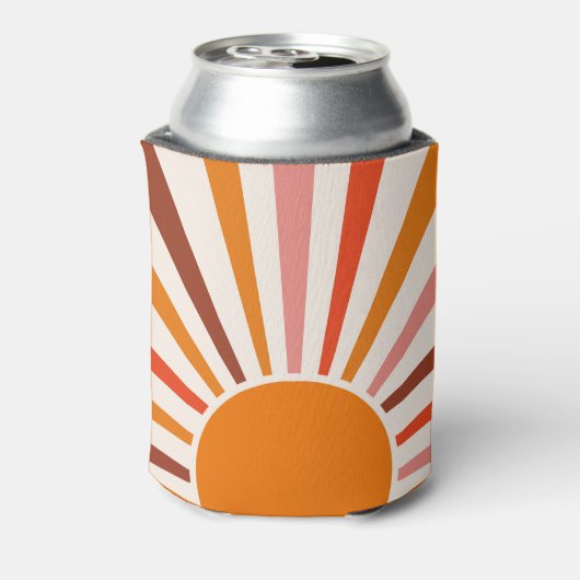 Retro Sun Burst Sunset Oranje Yellow Red Pink Blikjeskoeler (Blikje Achterkant)