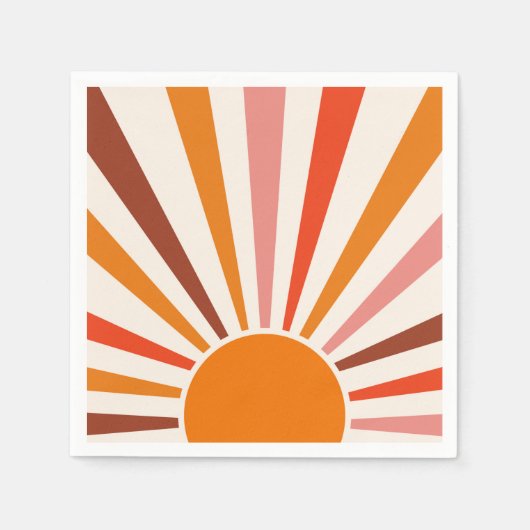 Retro Sun Burst Sunset Oranje Yellow Red Pink Servet (Voorkant)