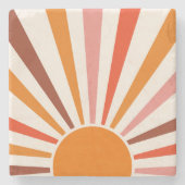 Retro Sun Burst Sunset Oranje Yellow Red Pink Stenen Onderzetter (Voorkant)