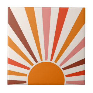 Retro Sun Burst Sunset Oranje Yellow Red Pink Tegeltje