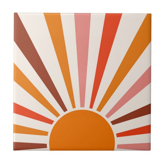 Retro Sun Burst Sunset Oranje Yellow Red Pink Tegeltje (Voorkant)