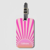 Retro Sun Burst Sunset Sunrise Hot Pink Ombre Bagagelabel (Voorkant (verticaal))